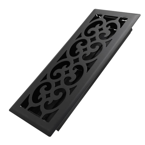 Howeall Charlotte floor register matte black front view shows durable 2mm steel construction.