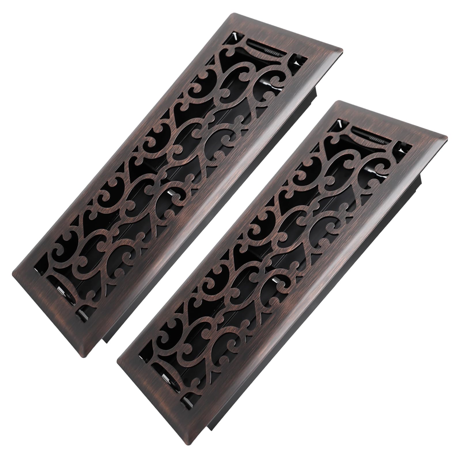 Howeall floor register in oil-rubbed bronze Savannah design withstands daily foot traffic.