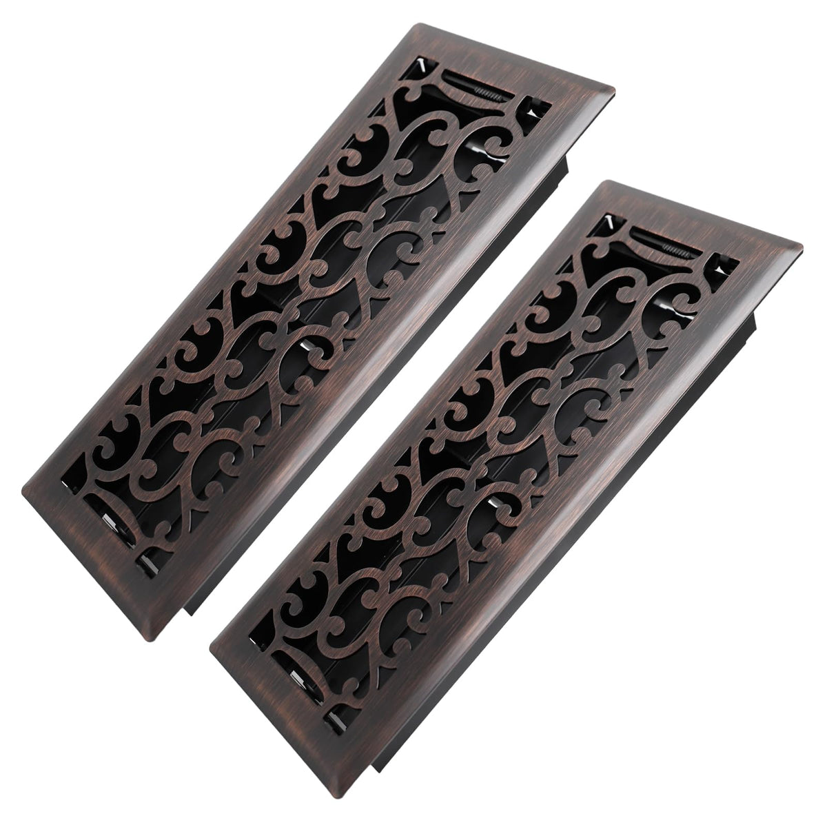 Howeall floor register in oil-rubbed bronze Savannah design withstands daily foot traffic.