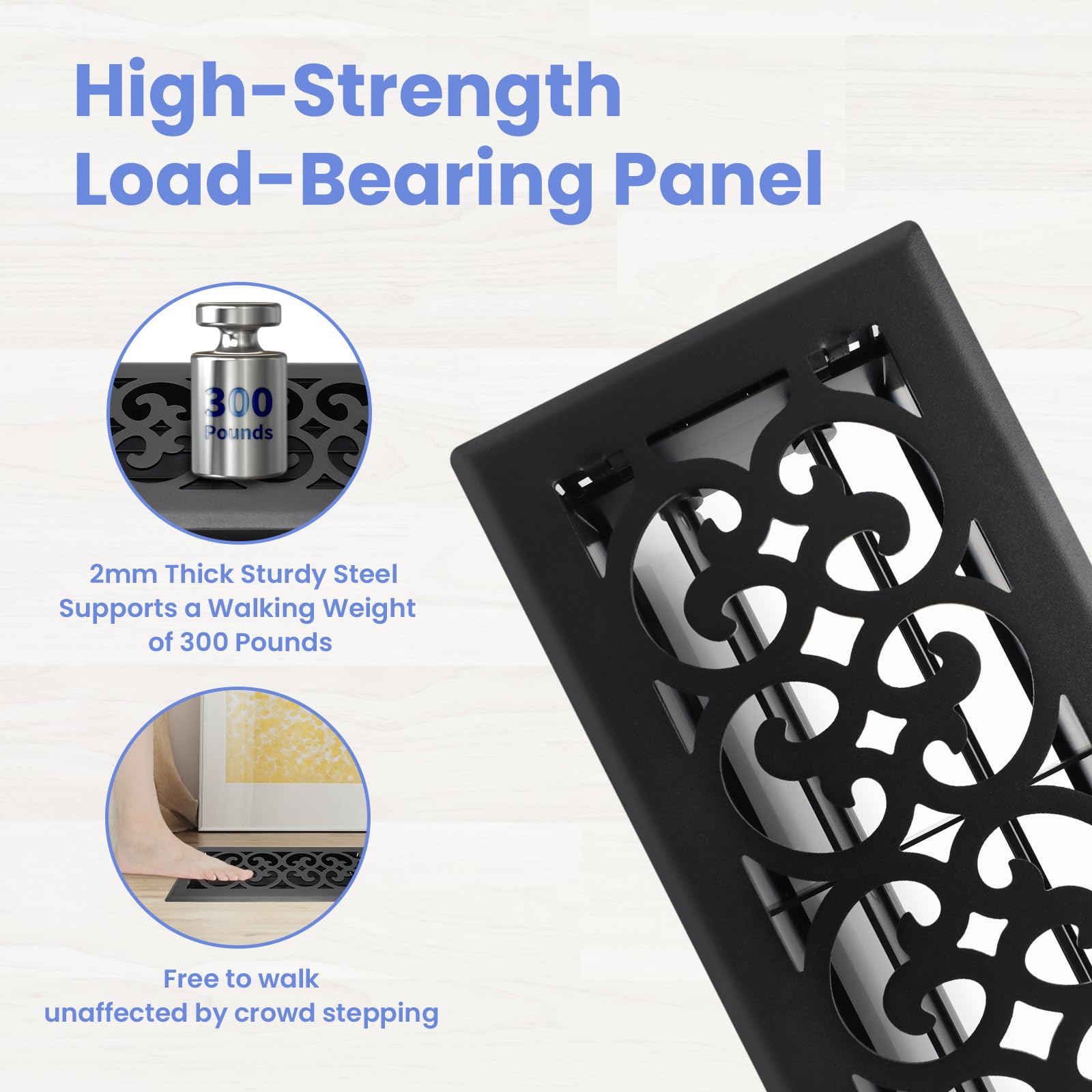 Howeall heavy-duty 4x10 floor register shows rugged steel construction for busy homes