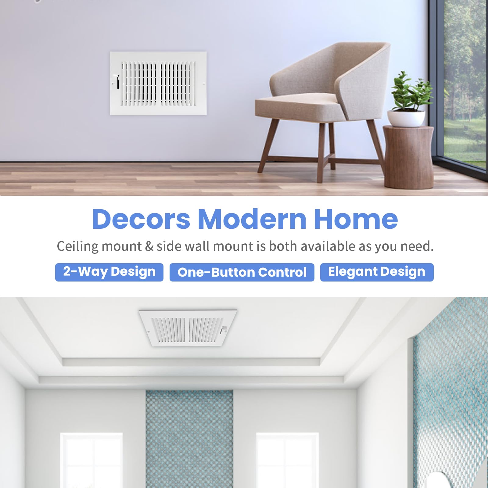 Howeall vent cover wall-ceiling mount fits various spaces with a minimalist look.