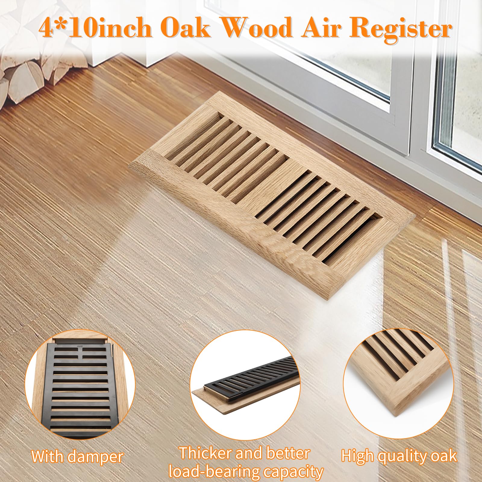 Howeall white oak register close-up reveals natural wood grain