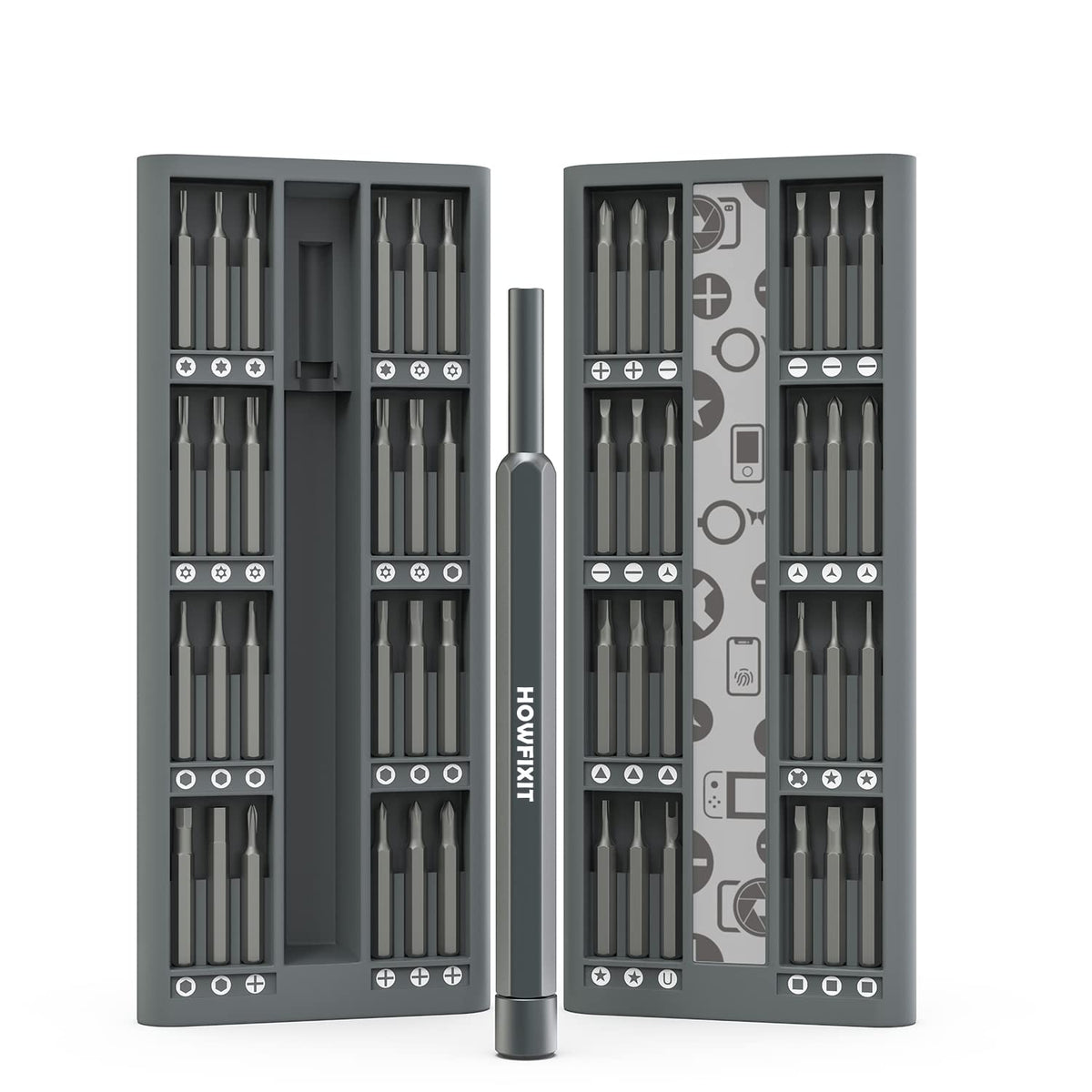 HowFixit PRO 48-bit screwdriver in a compact aluminum case for portable repairs