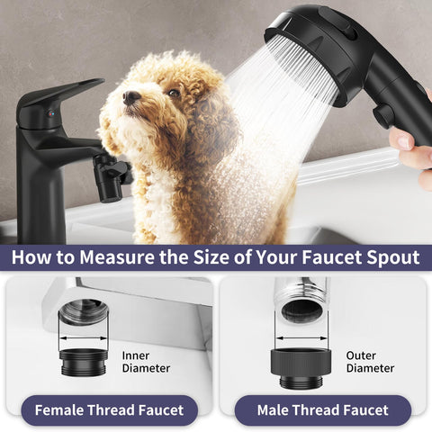 HOWUWEY sink hose attachment demonstrates three spray modes for customizable showers
