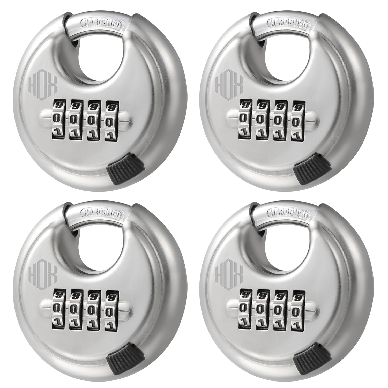 HOX 4-digit disc padlock secures gates and sheds with keyless convenience.