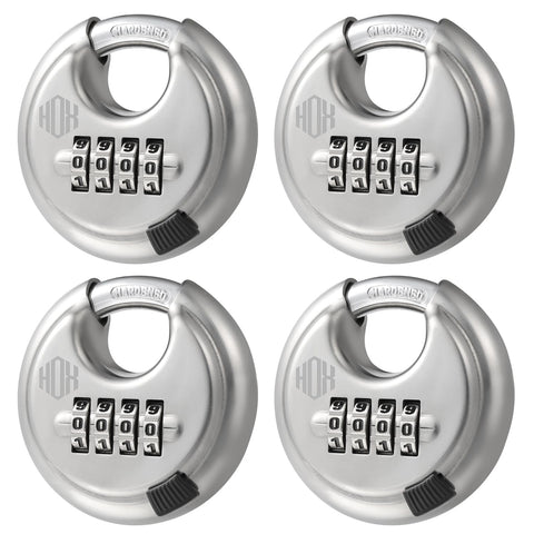HOX 4-digit disc padlock secures gates and sheds with keyless convenience.