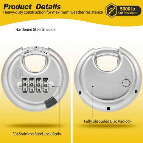 HOX hardened steel shackle resists bolt cutters for lockers.