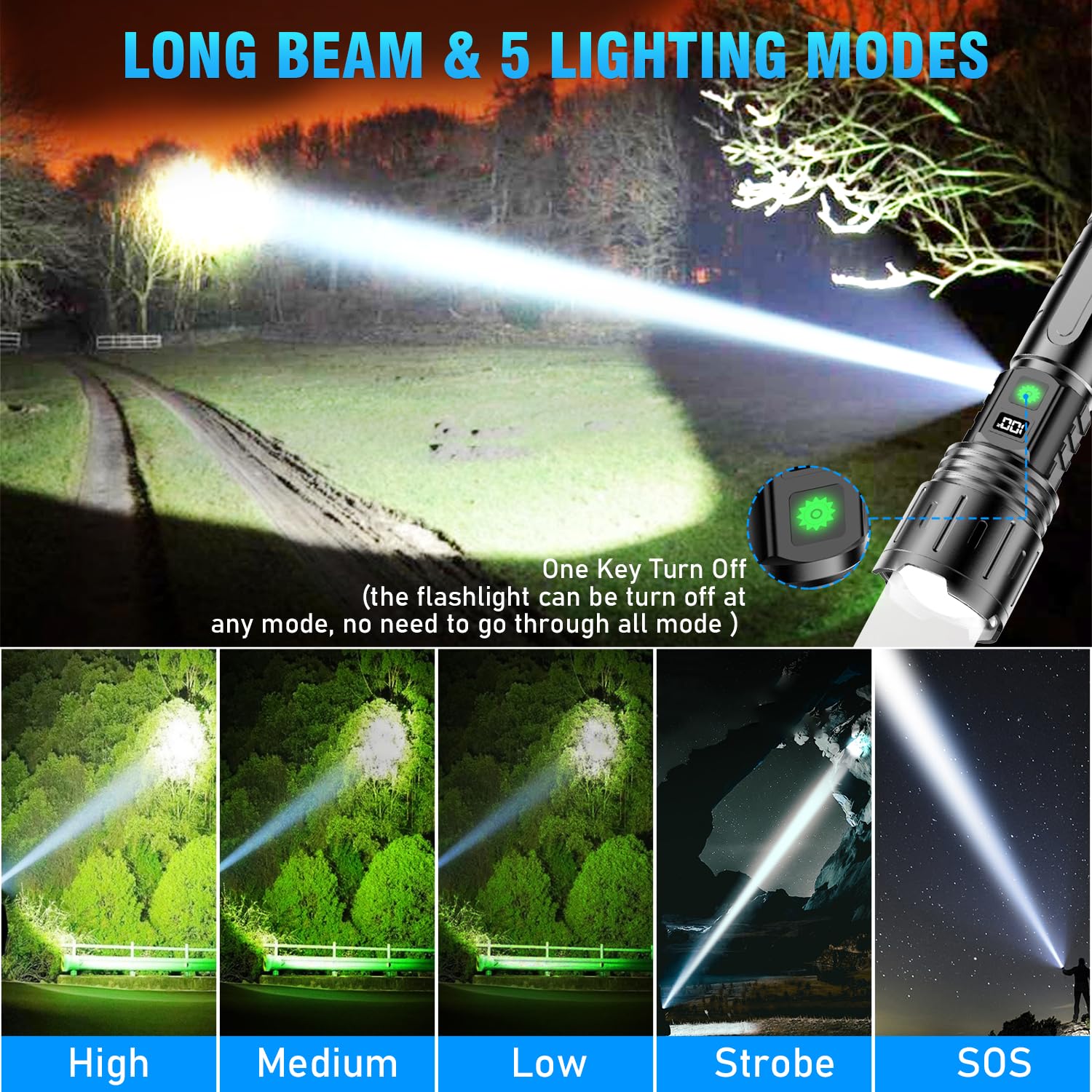 Hoxida flashlight five modes including SOS for versatile use
