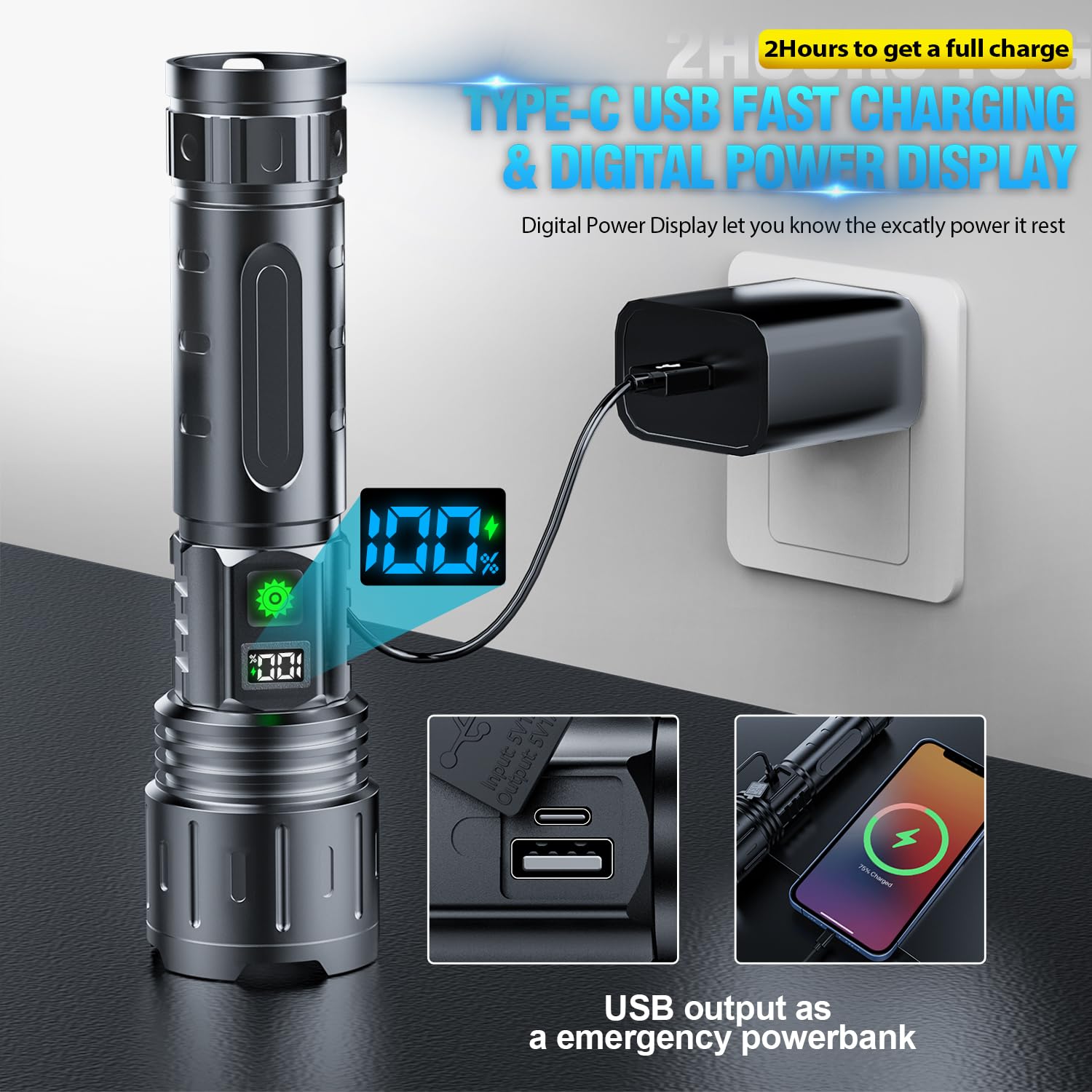 Hoxida flashlight IPX5 waterproof rugged aluminum body for outdoors