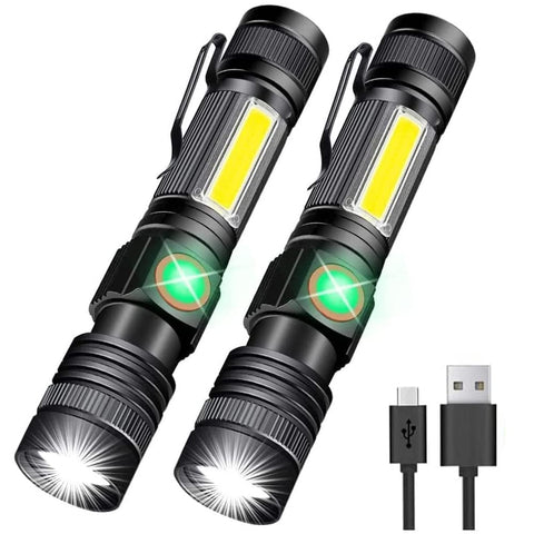 Hoxida flashlight with magnet base for hands-free use on metal surfaces.