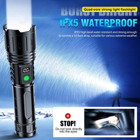 Hoxida zoomable beam adjusts from flood to spotlight for versatile use.