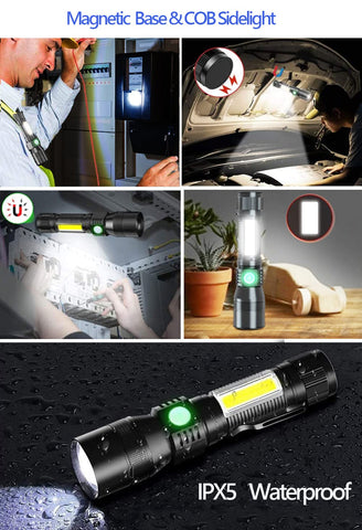 Hoxida magnetic base flashlight for hands-free use on metal surfaces