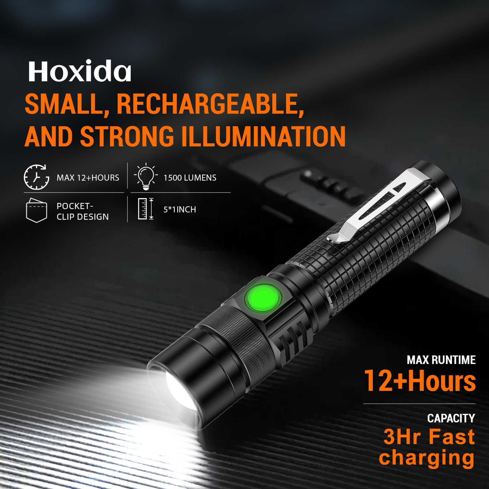 Hoxida Pocket EDC Flashlight compact design ideal for travel.