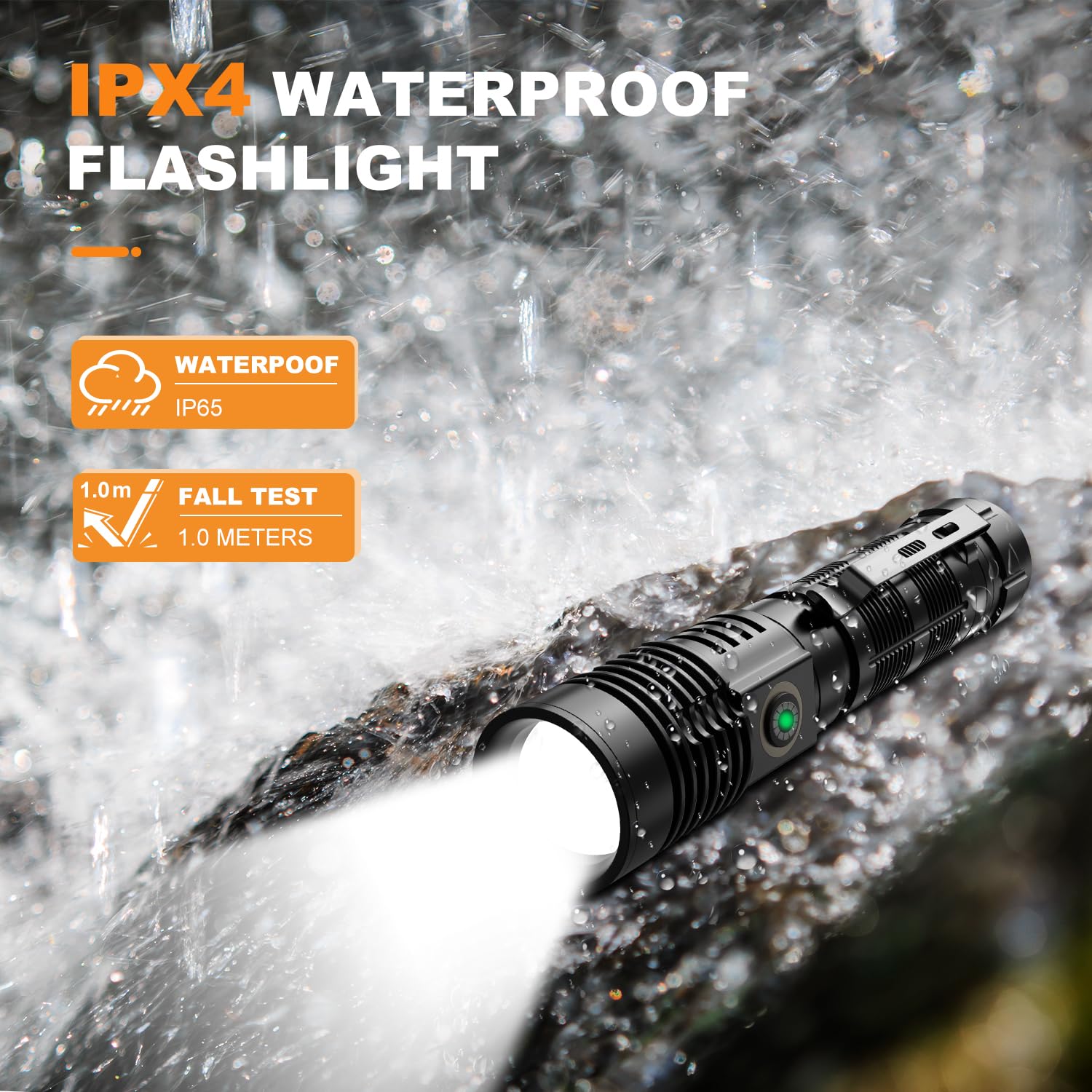 Hoxida three-mode flashlight with strobe for signaling and safety.