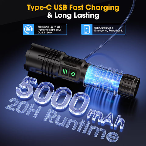 Hoxida UV flashlight high-lumen LED long-range for camping and repairs
