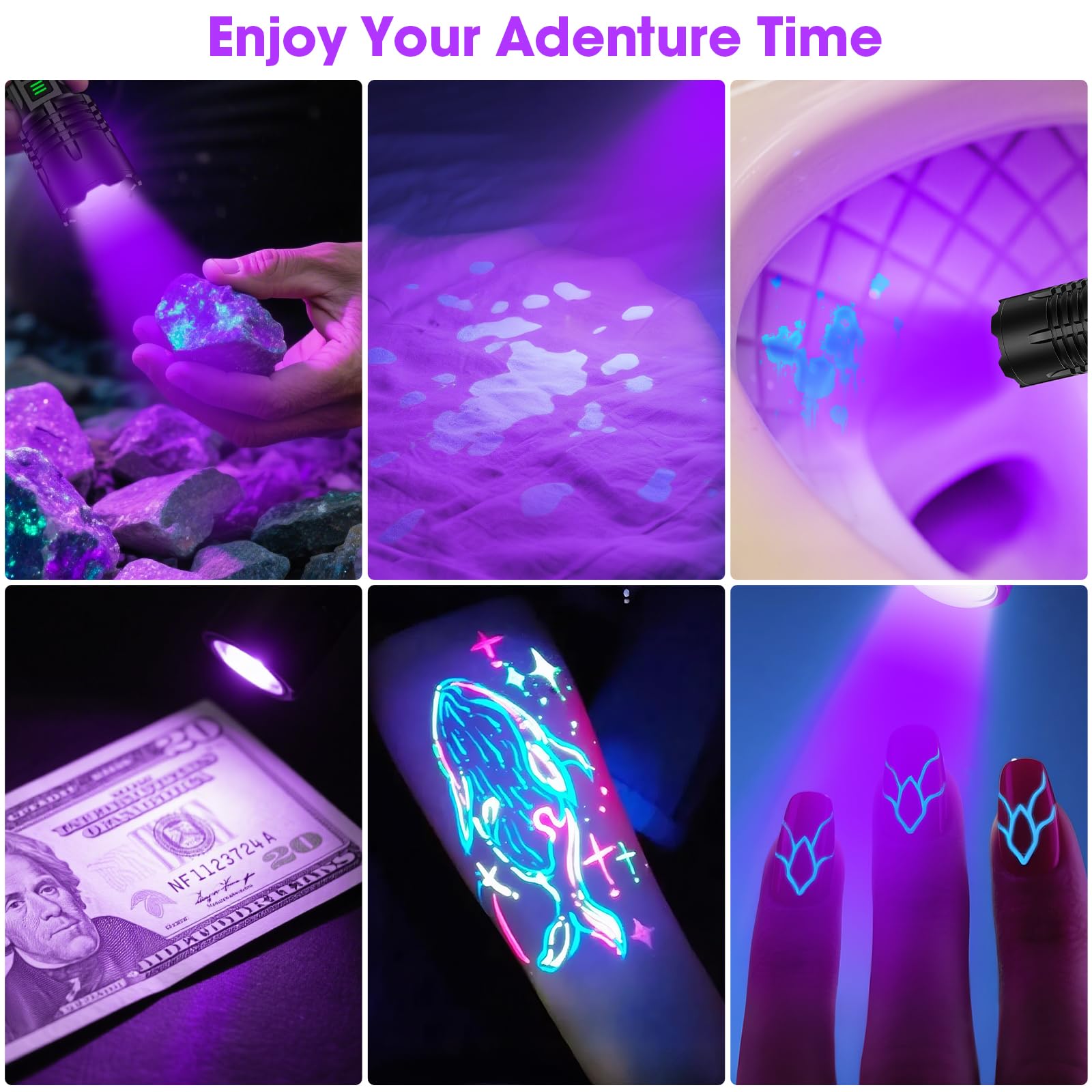 Hoxida UV flashlight kit includes USB-C cable and quick-start manual