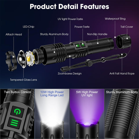 Hoxida UV flashlight waterproof and drop-resistant for outdoor adventures