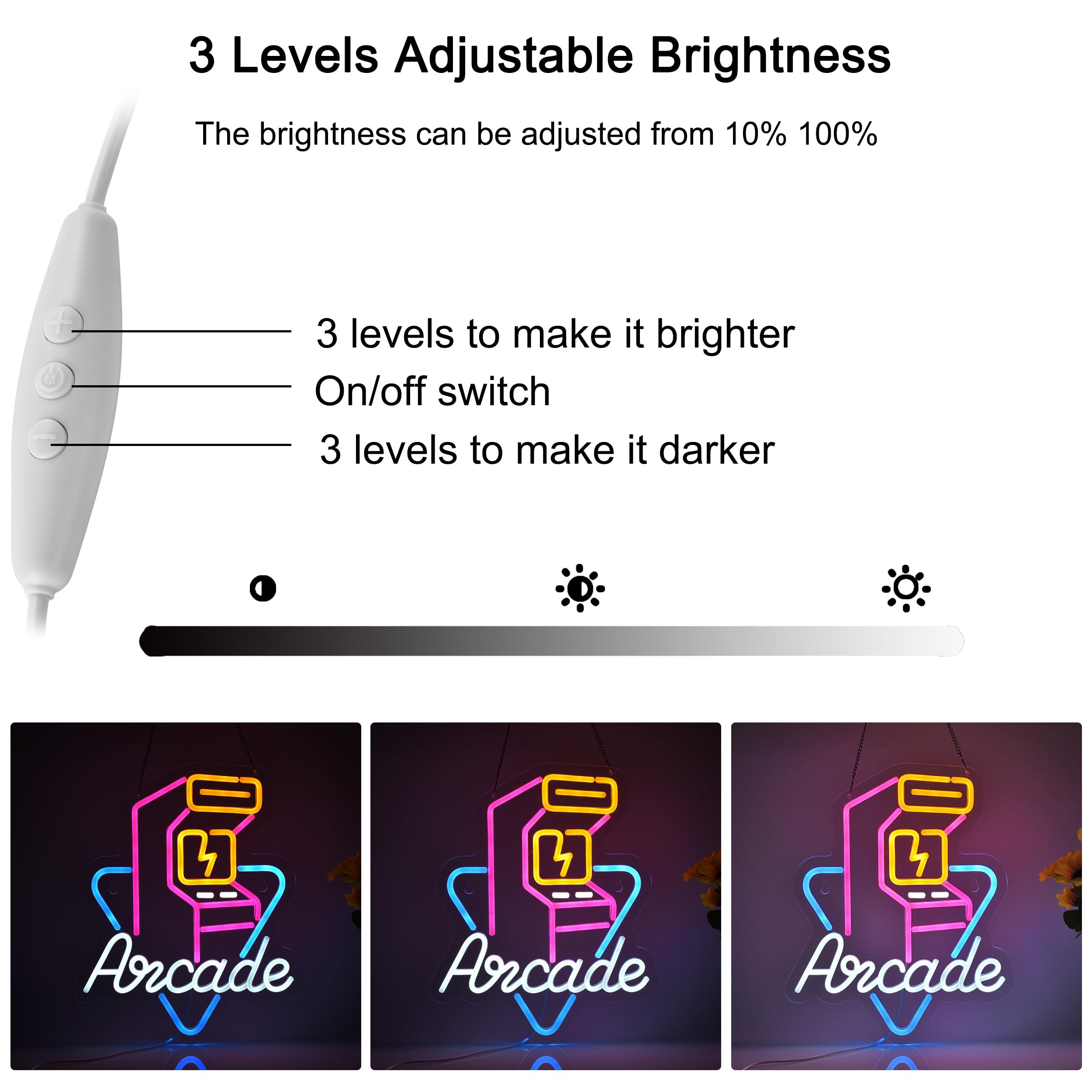 Hoyoelec Arcade Neon Sign with dimmer for customizable brightness in gaming spaces