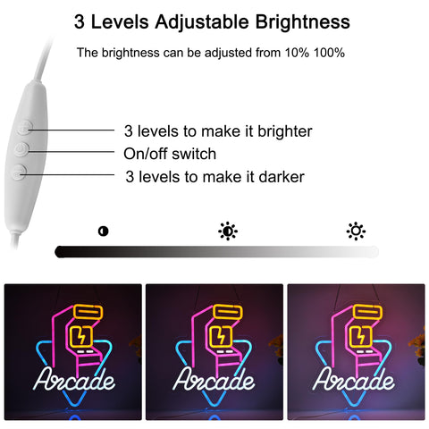 Hoyoelec Arcade Neon Sign with dimmer for customizable brightness in gaming spaces