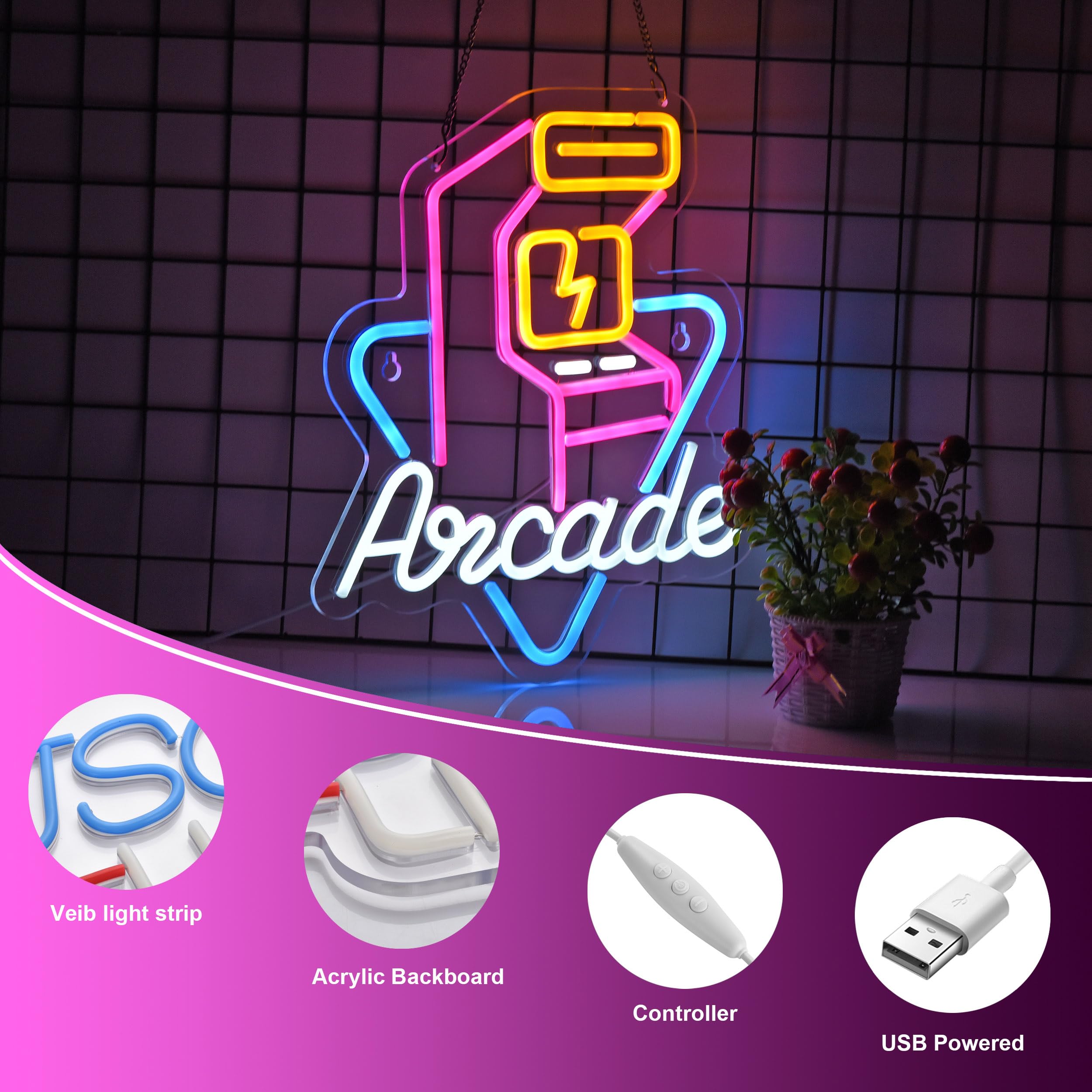 Hoyoelec Arcade Neon Sign 16 by 13 inch size fits small spaces