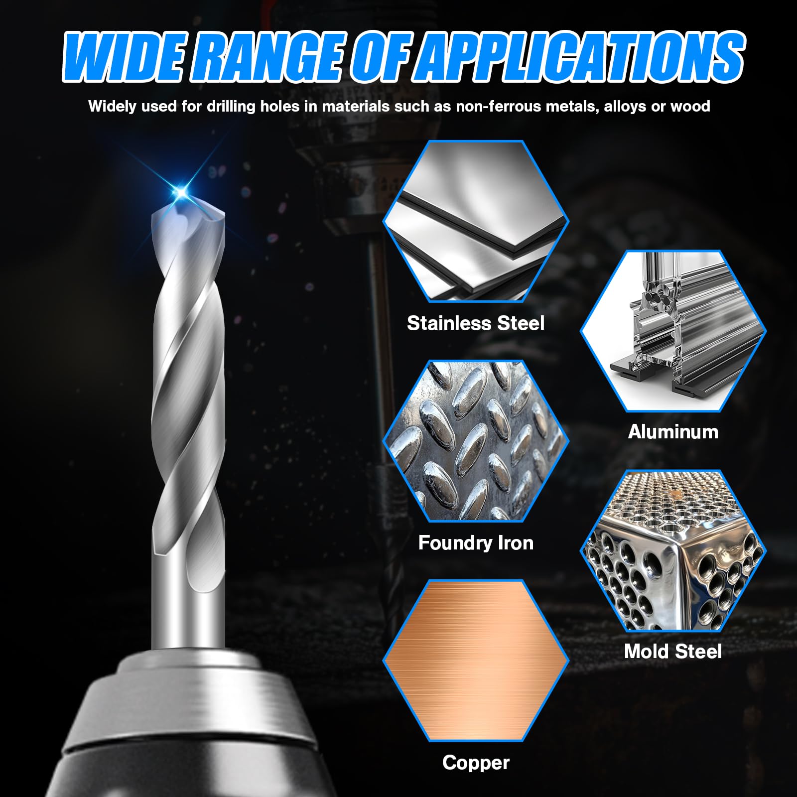 HOYUSK four-piece carbide drill bits in a sturdy case.