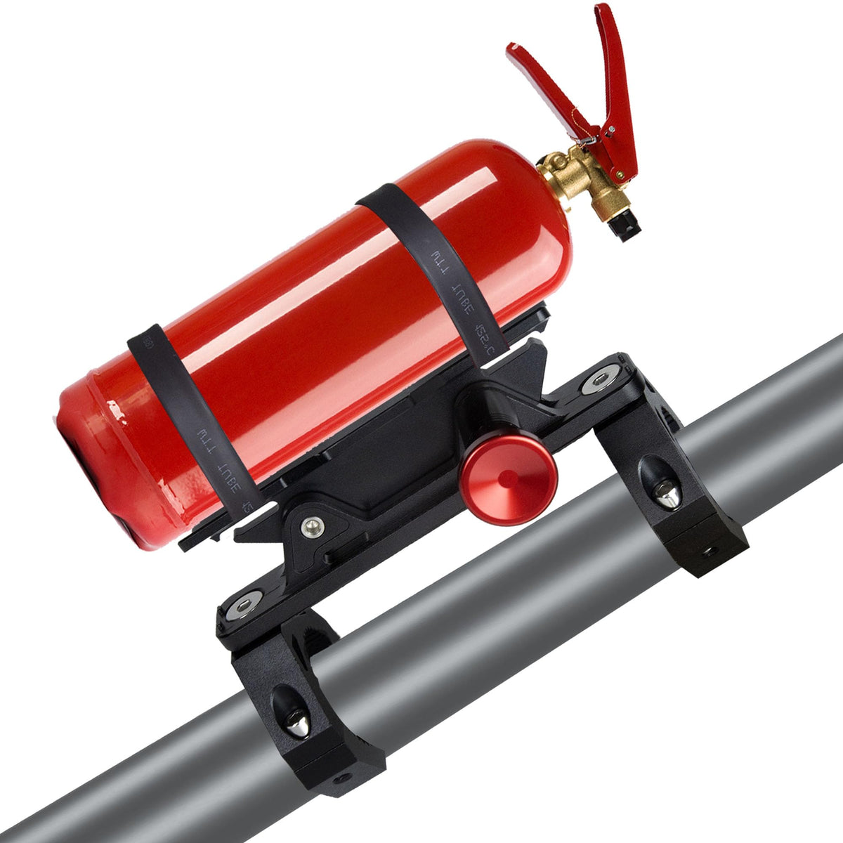 HOZHEM fire extinguisher mount bracket on an aluminum UTV roll bar for secure quick access