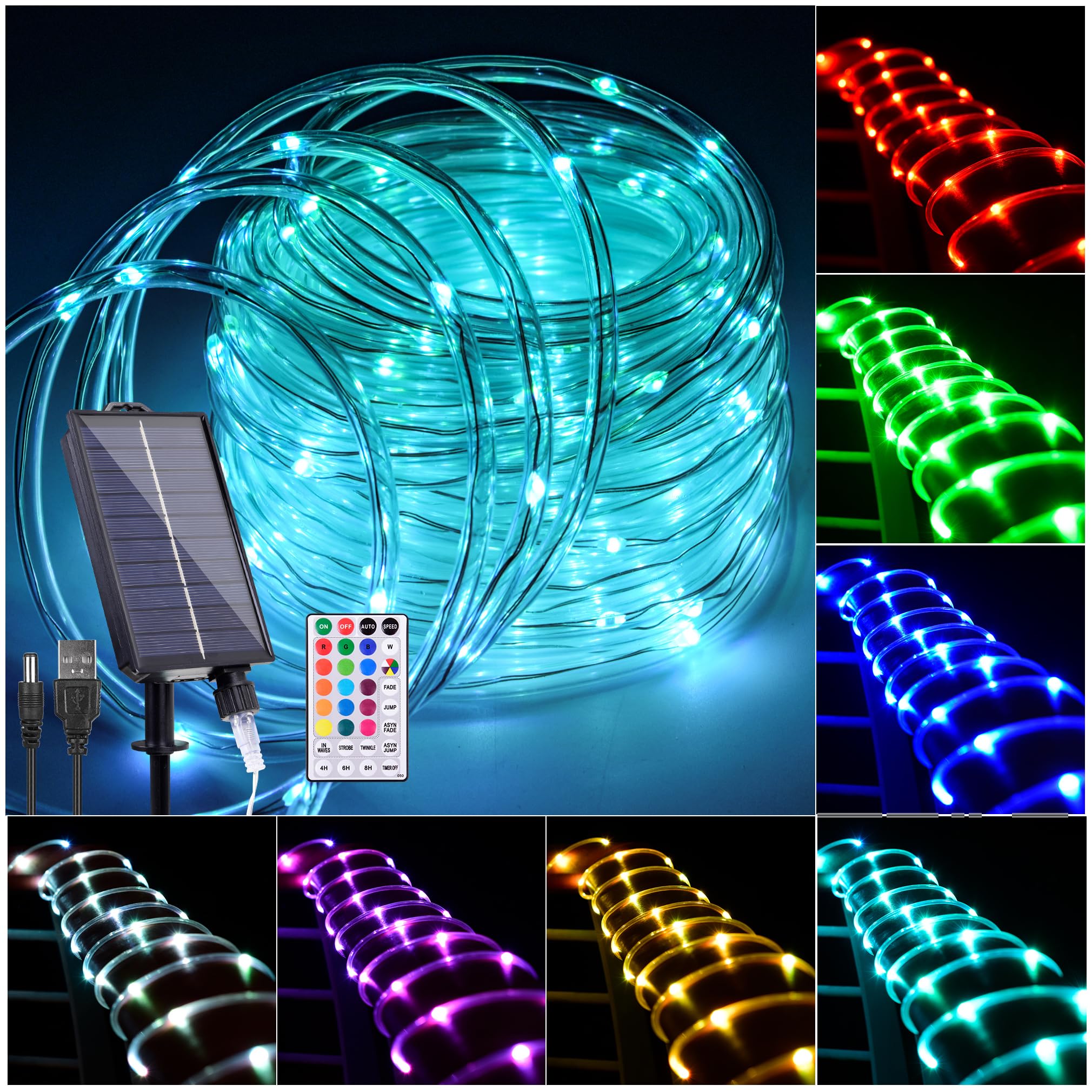 Hozplex 33ft solar rope lights outdoors for long-lasting illumination