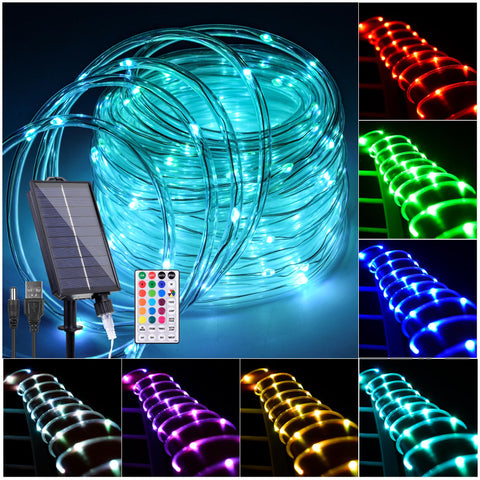 Hozplex 33ft solar rope lights outdoors for long-lasting illumination