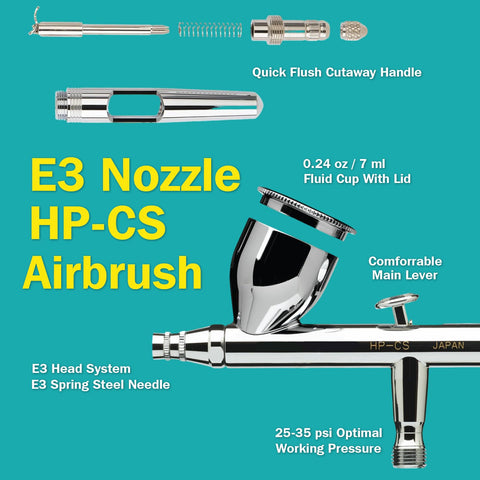 HP-CS E3 nozzle close-up showing smooth atomization across media