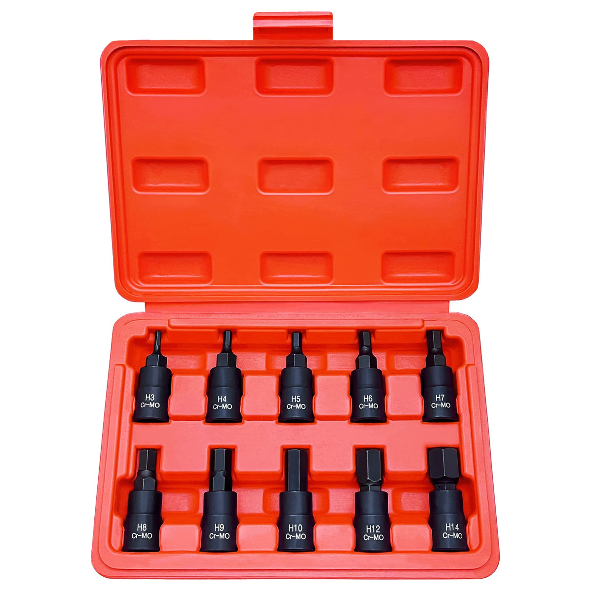 HPBBKD hex bit socket set with metric sizes 3mm-14mm for 3/8 drive, versatile for vehicle maintenance.