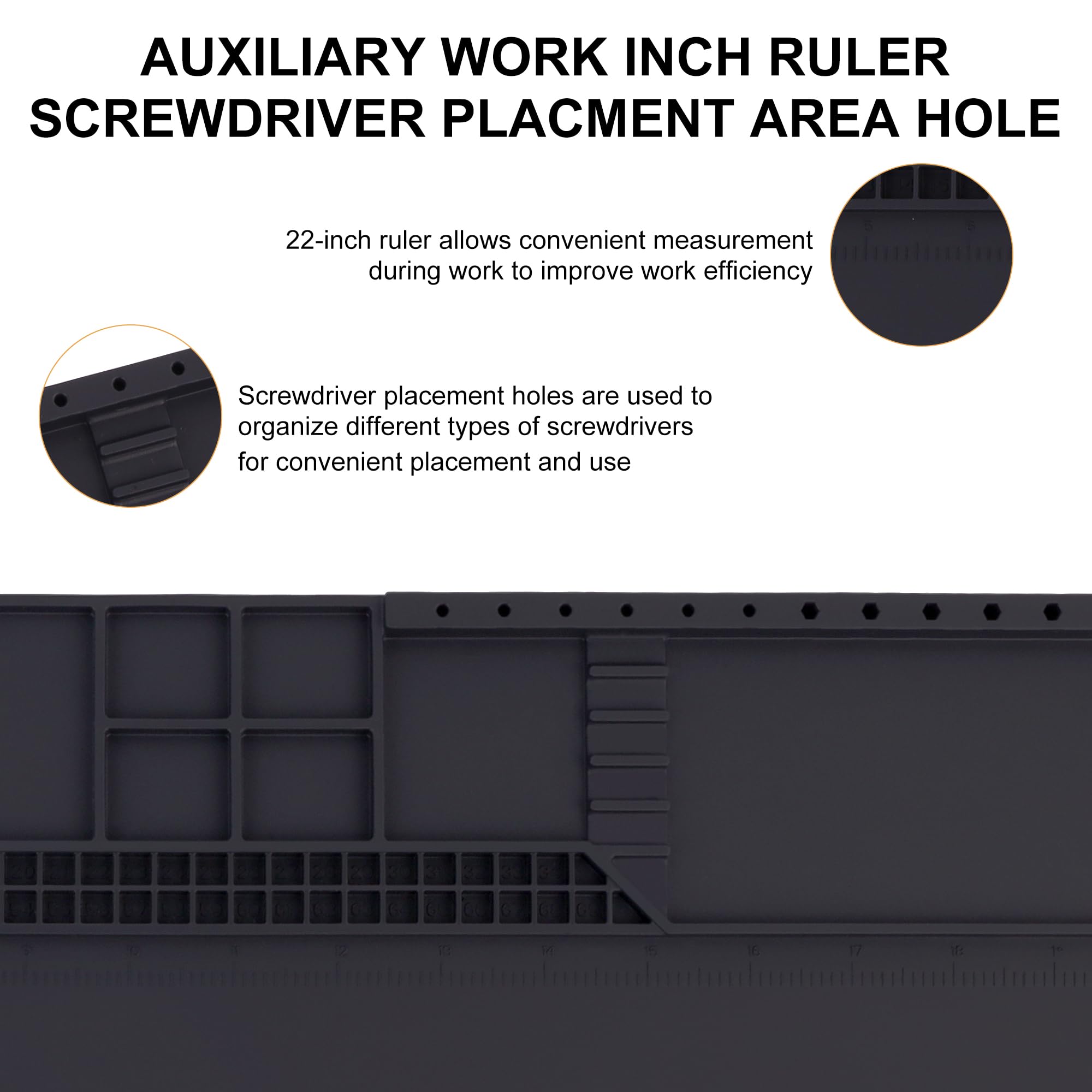 HPFIX mat features magnetic areas to hold screws and tools during repair.