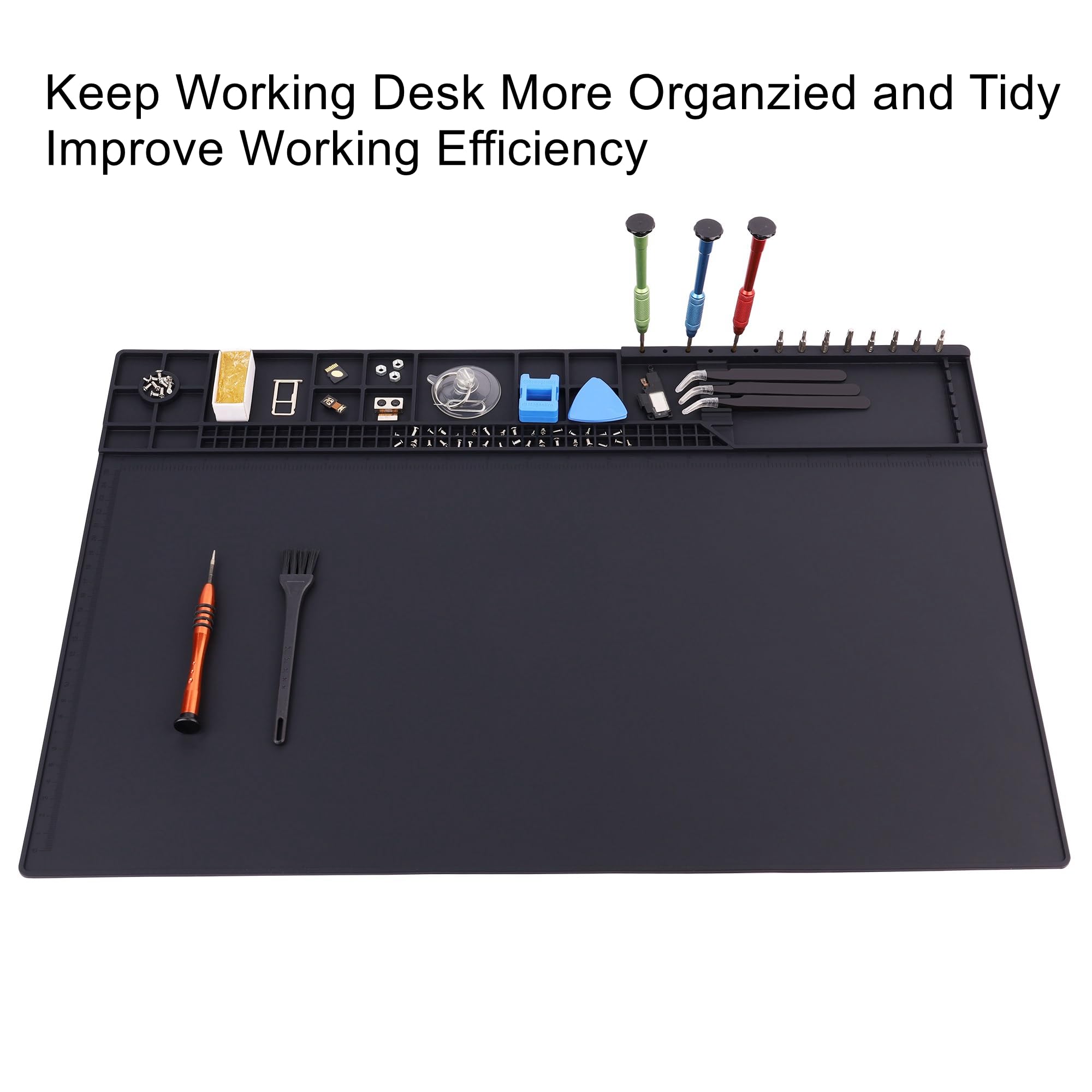 HPFIX soldering mat keeps small parts organized with built-in compartments.