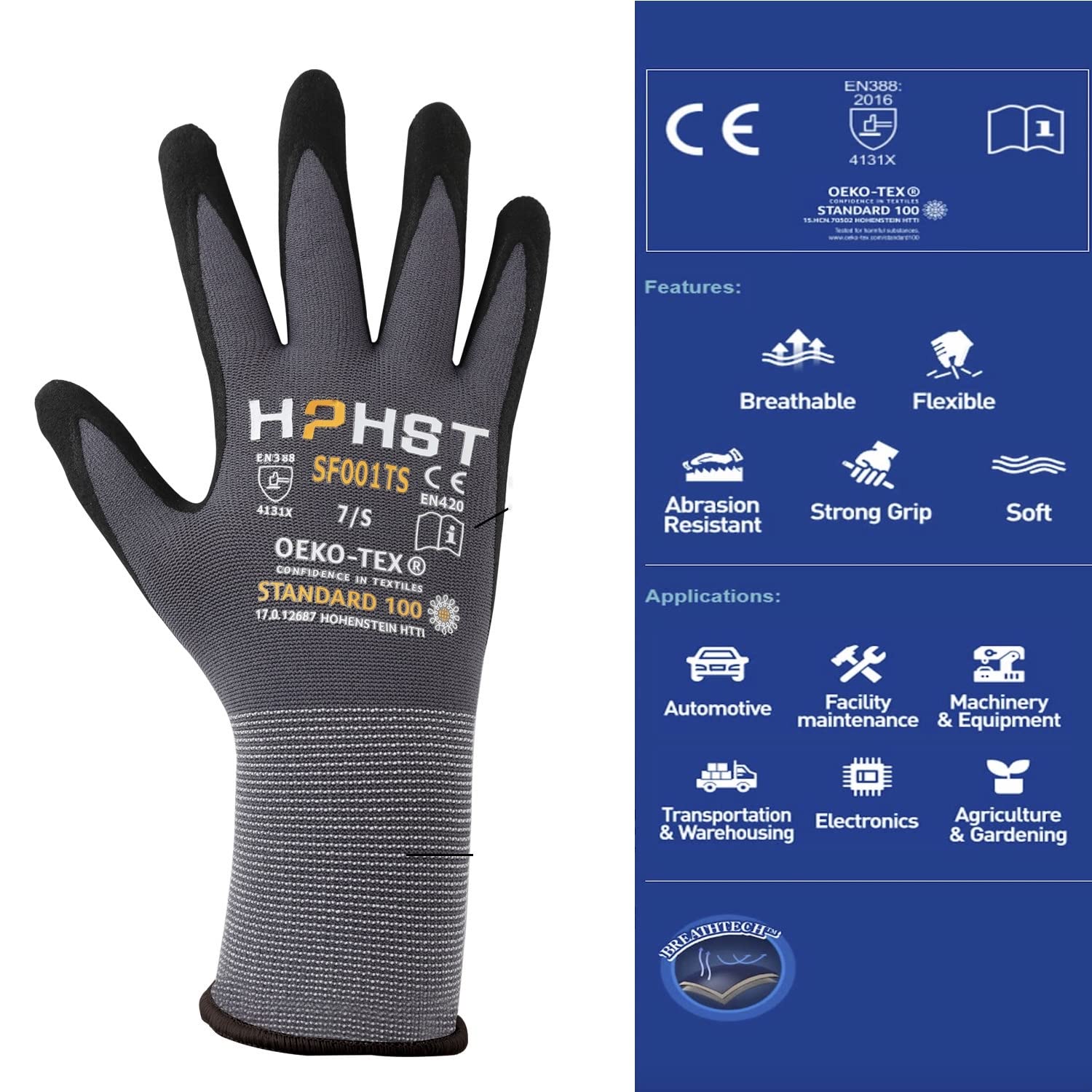 HPHST SF001TS gloves showing ergonomic 3D fit for precise tasks