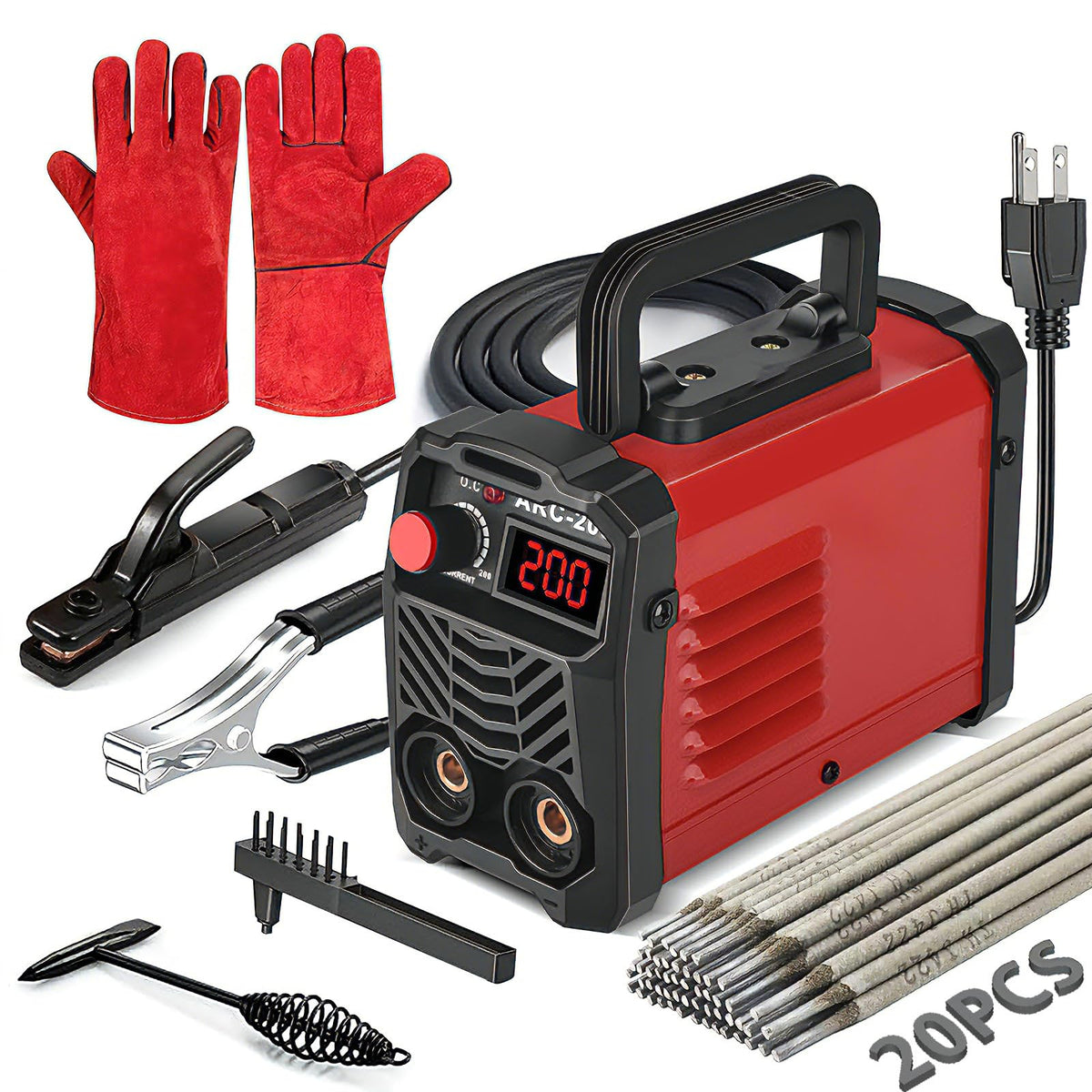 Hpoouo 200A welder compact front view for easy transport.