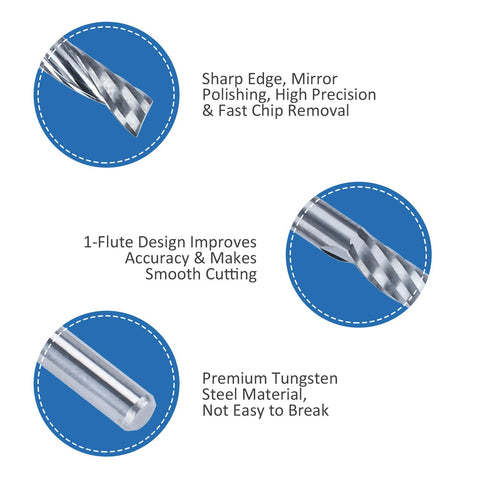 HQMaster 10-pack o flute bit cutting acrylic with low-friction action and clean results.