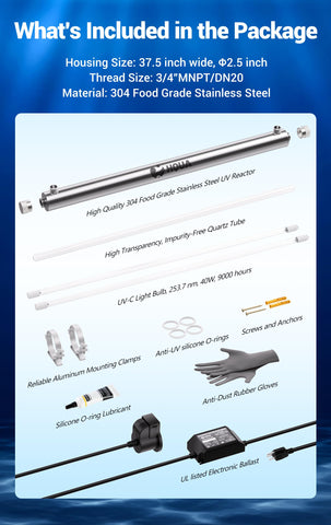 HQUA OWS-12 UV bulbs included for continued disinfection capability