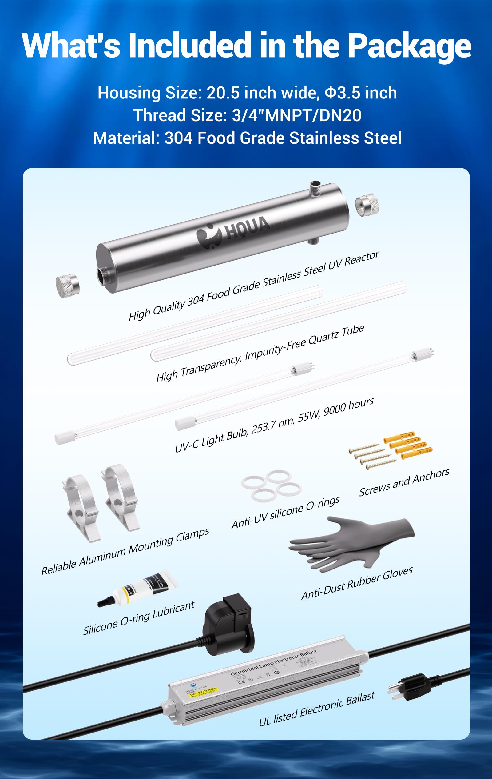 HQUA TWS-12 UV lamp inside demonstrates disinfection capabilities.