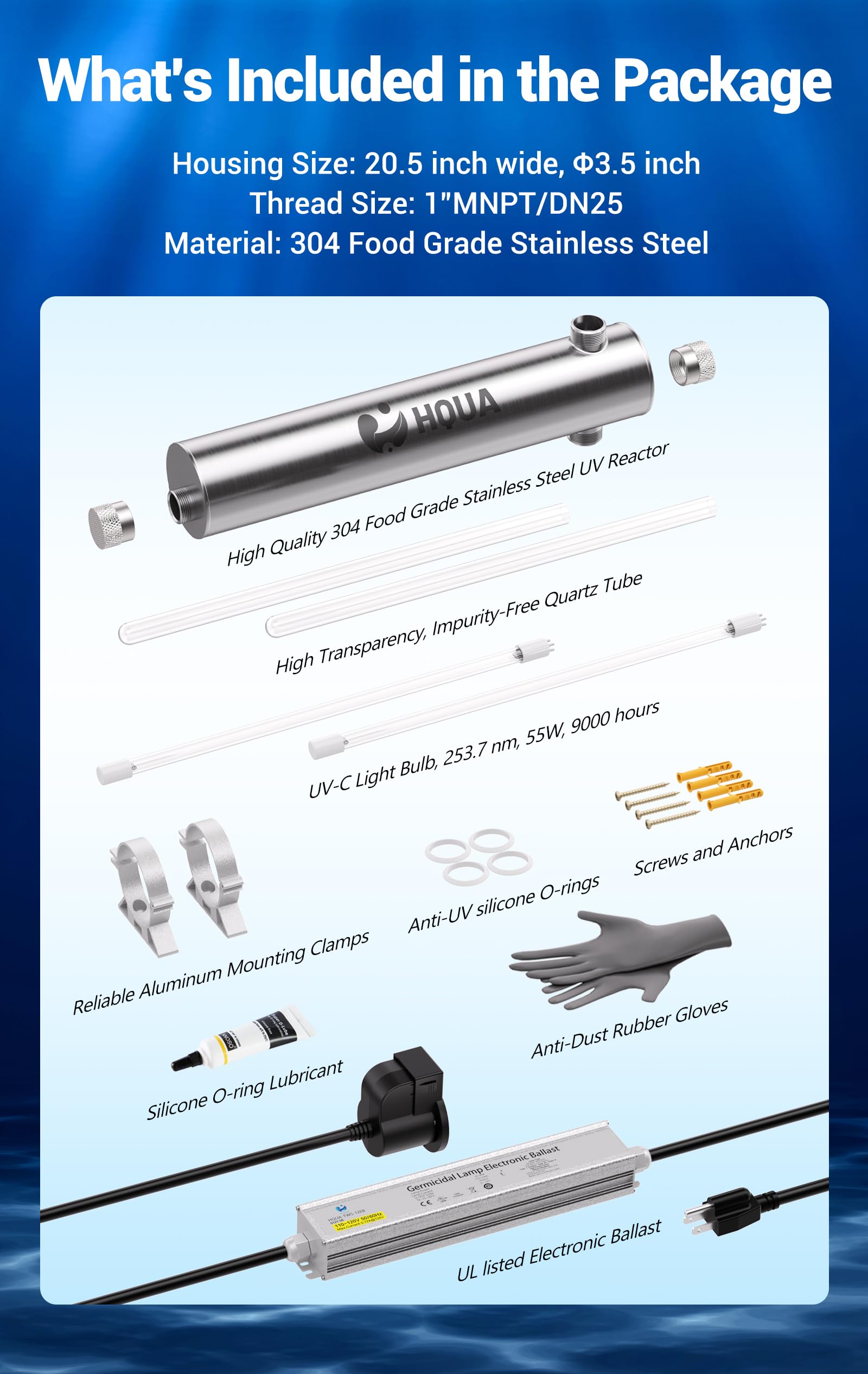 HQUA TWS-121 1-inch MNPT inlet/outlet for seamless pipe integration.