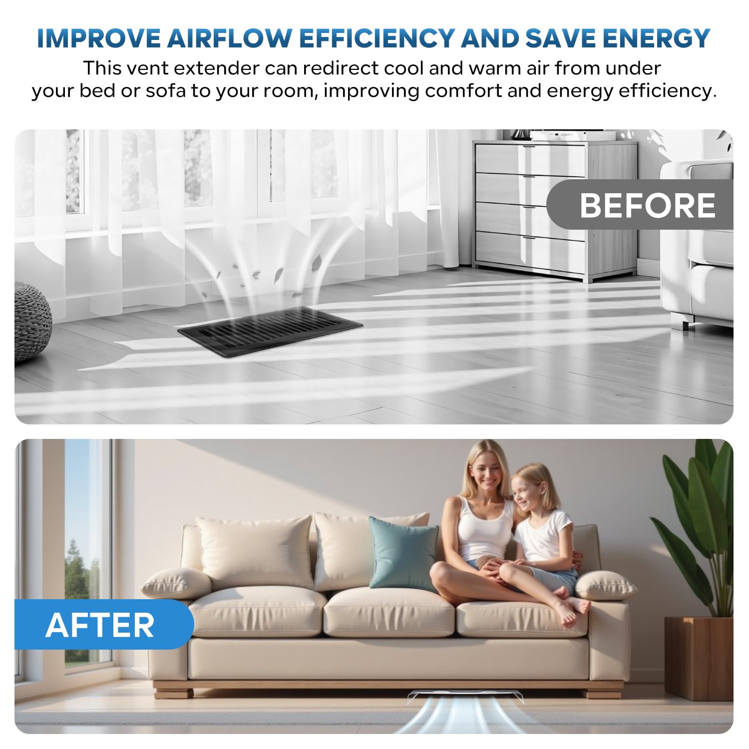 HQZHQZ Air Vent Extender redirects air under cabinet or chair vents