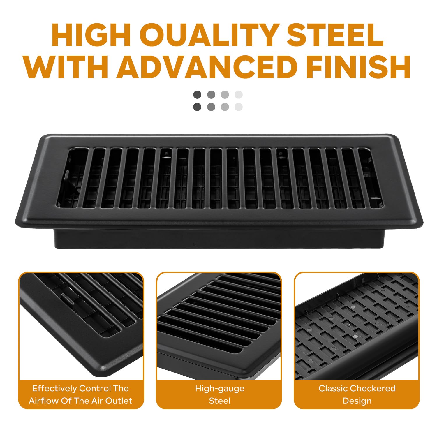 HQZHQZ black floor register installation, tool-free setup for quick ventilation enhancement