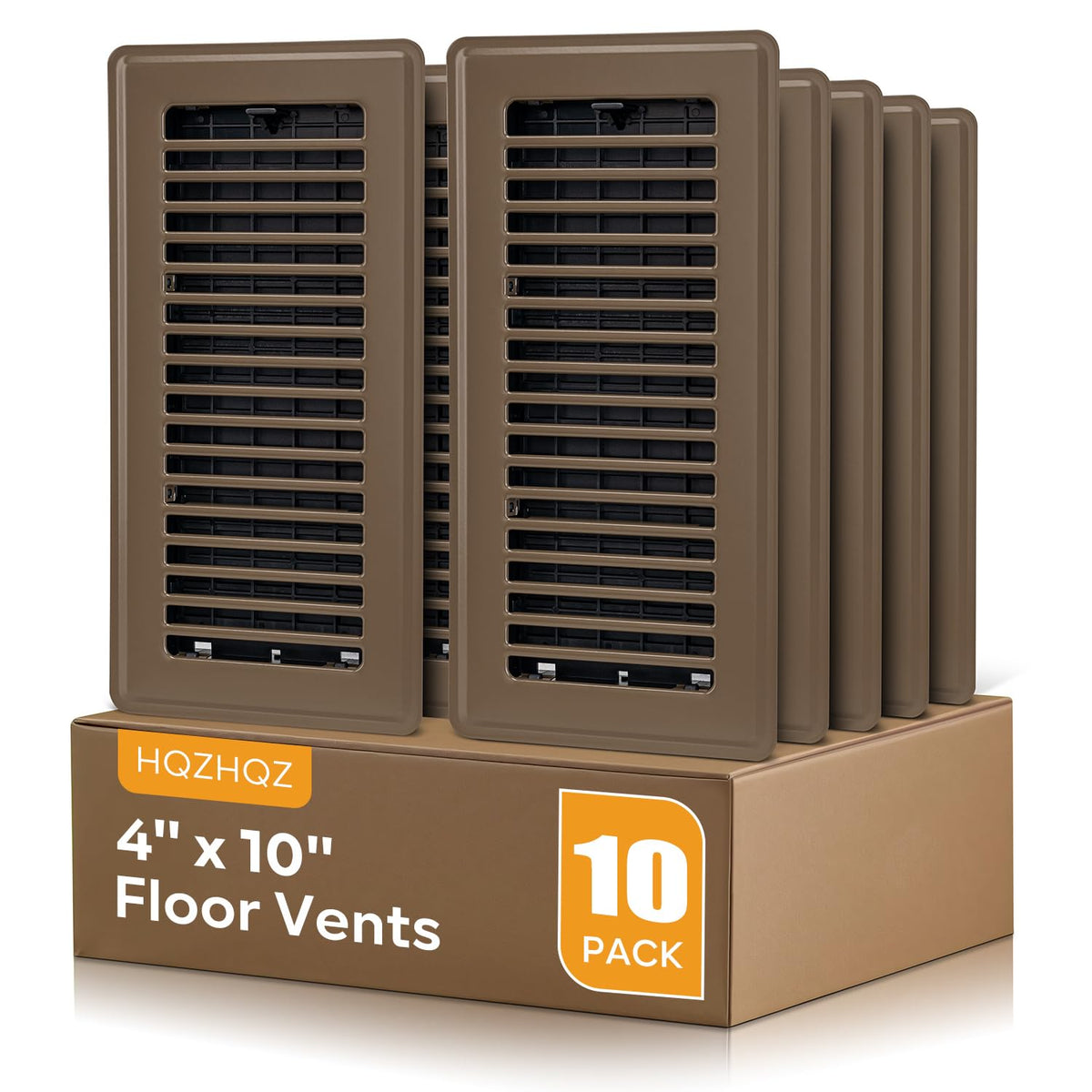 HQZHQZ floor register 4x10 brown front view shows durable steel design.