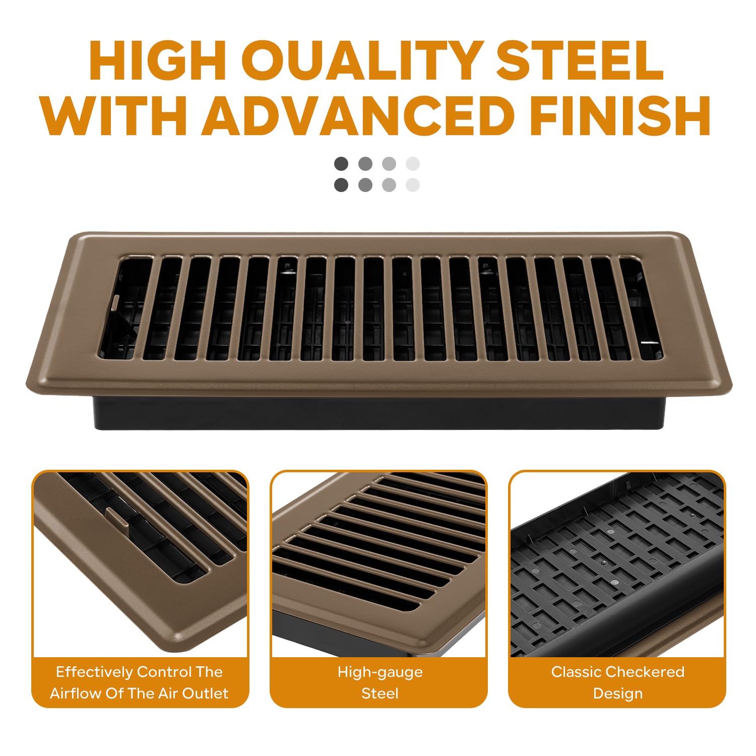 HQZHQZ floor register 4x10 brown installation diagram aids tool-free setup.