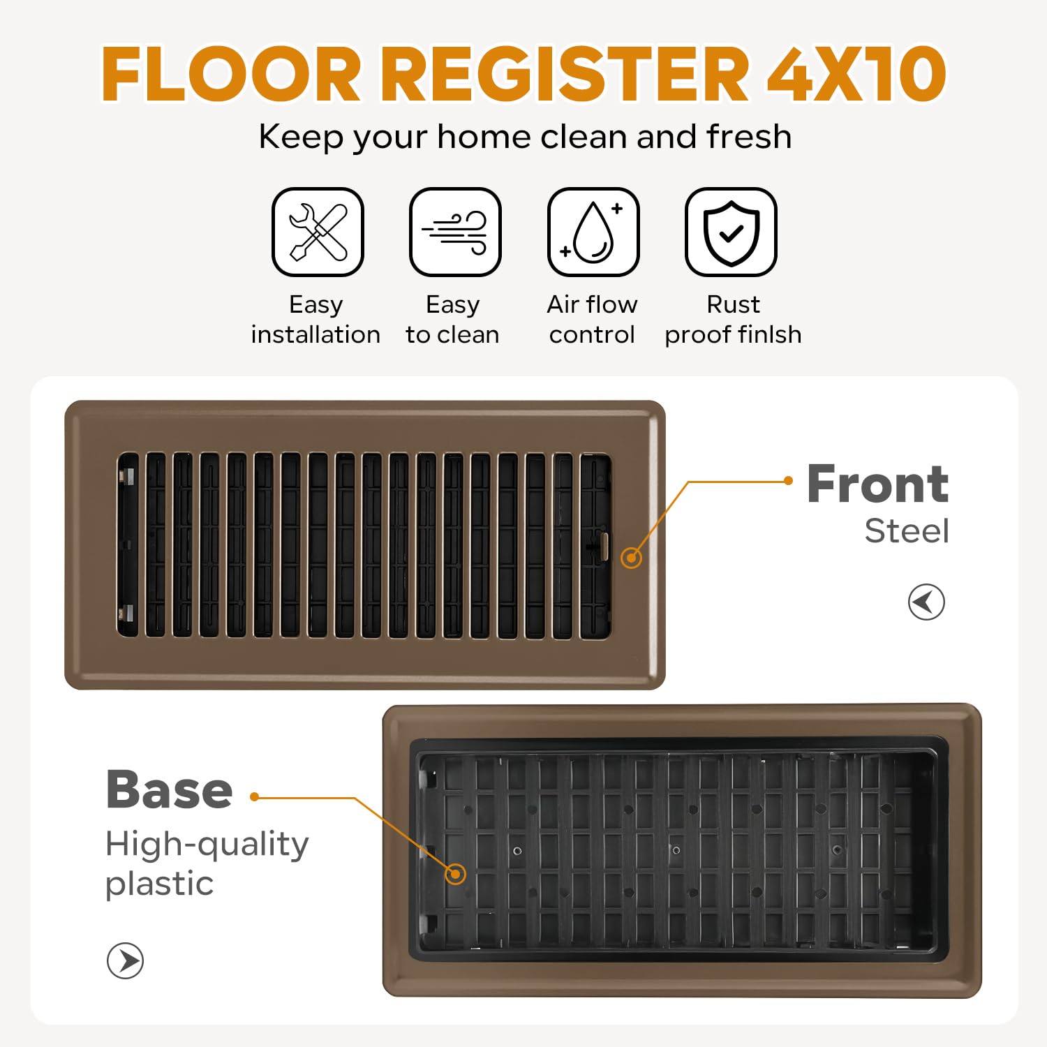 HQZHQZ floor register 4x10 brown pack of 10 demonstrates value and consistent fit.
