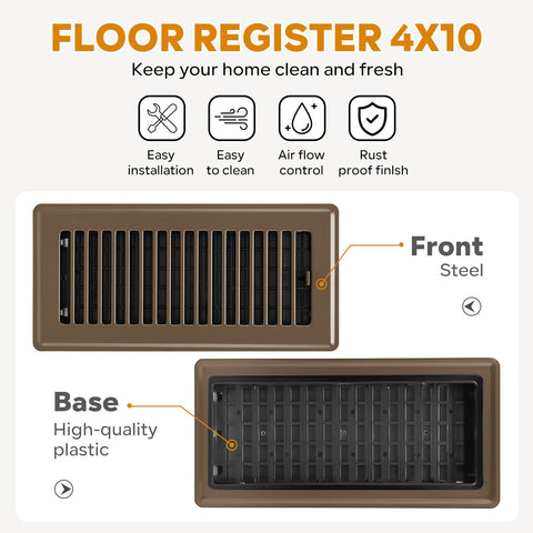 HQZHQZ floor register 4x10 brown pack of 10 demonstrates value and consistent fit.