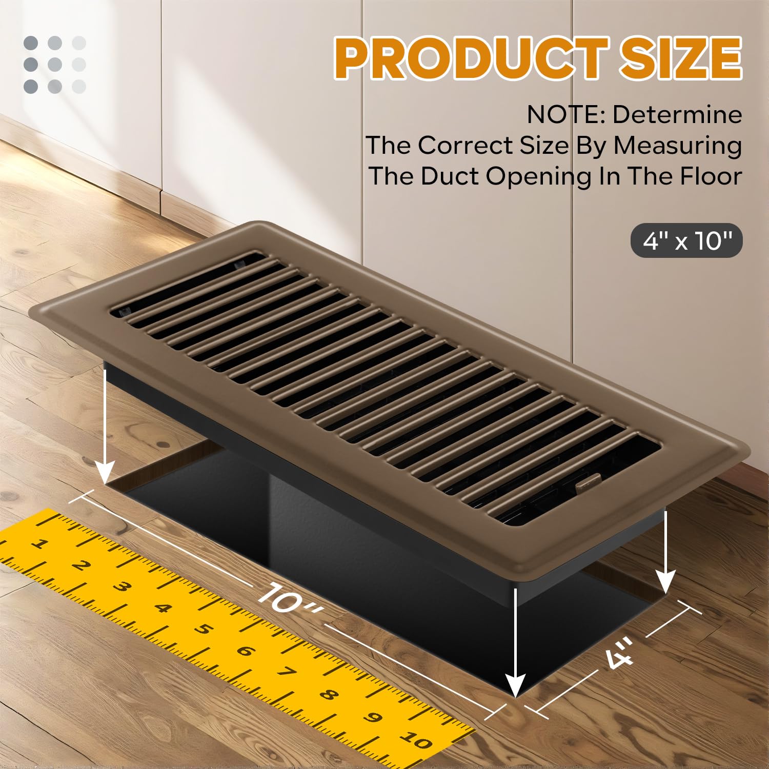 HQZHQZ floor register 4x10 side view highlighting sturdy steel frame