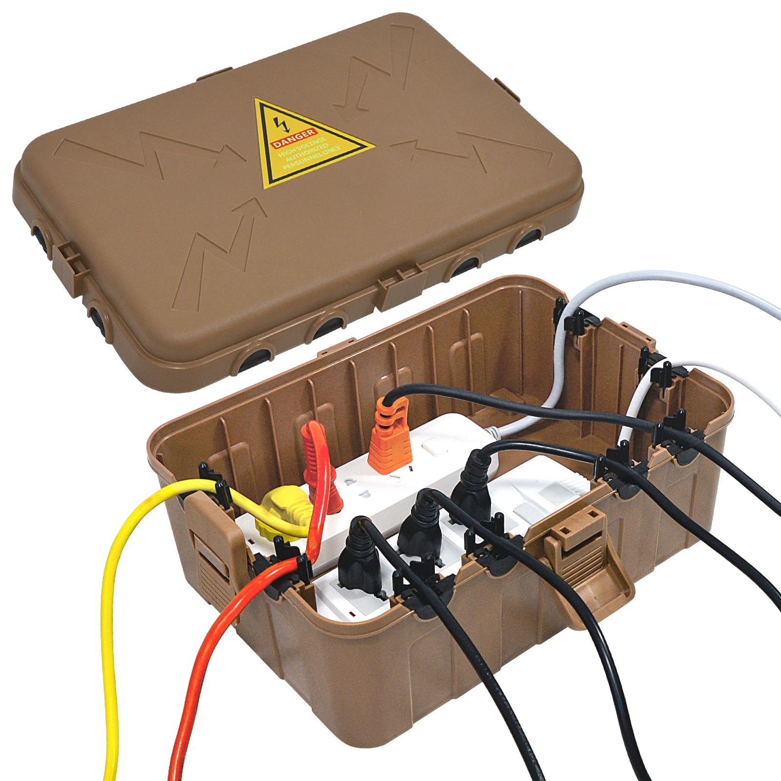 Hrensaw large outdoor electrical box protecting outlets outdoors.