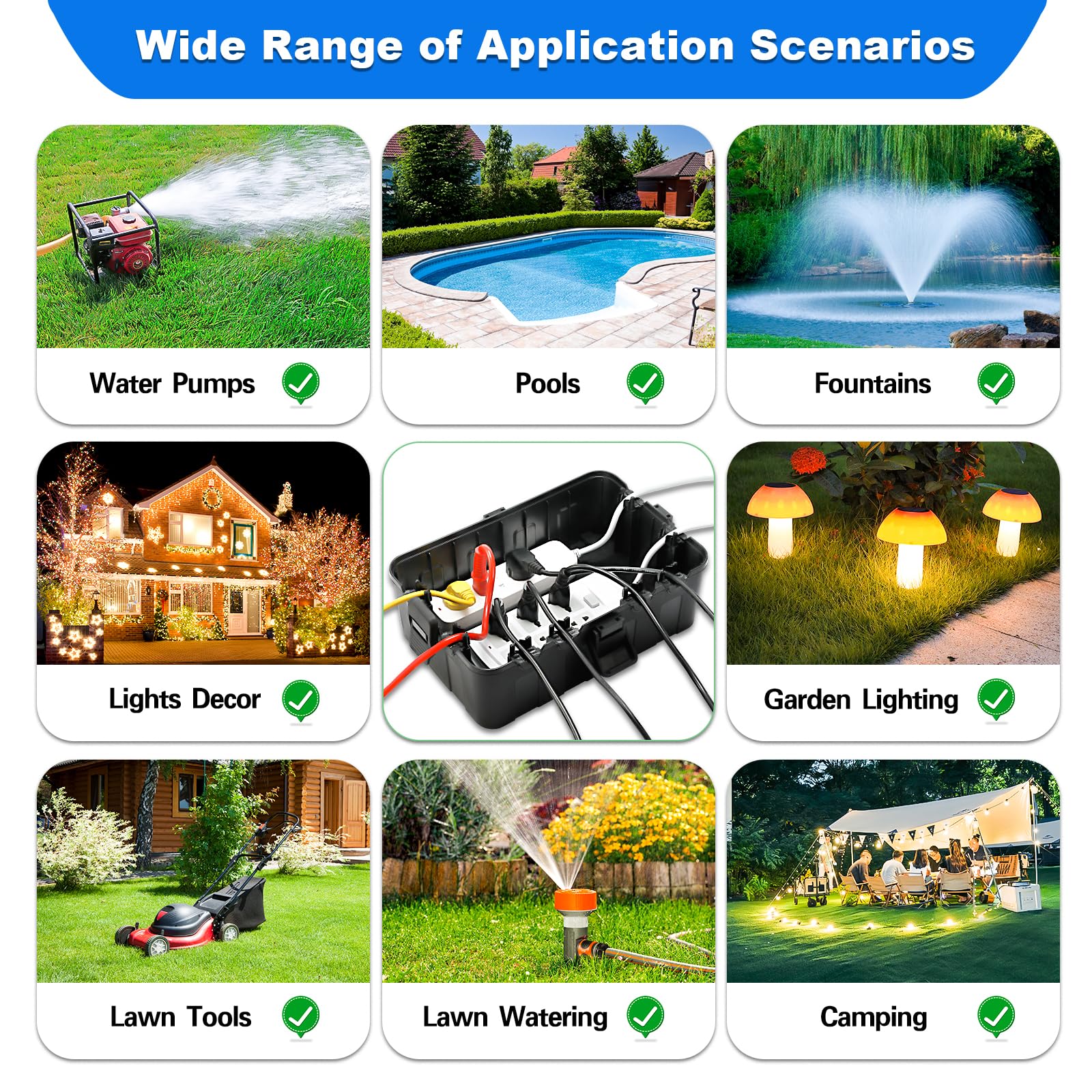 Hrensaw outdoor-use setup with garden lighting and pool equipment.