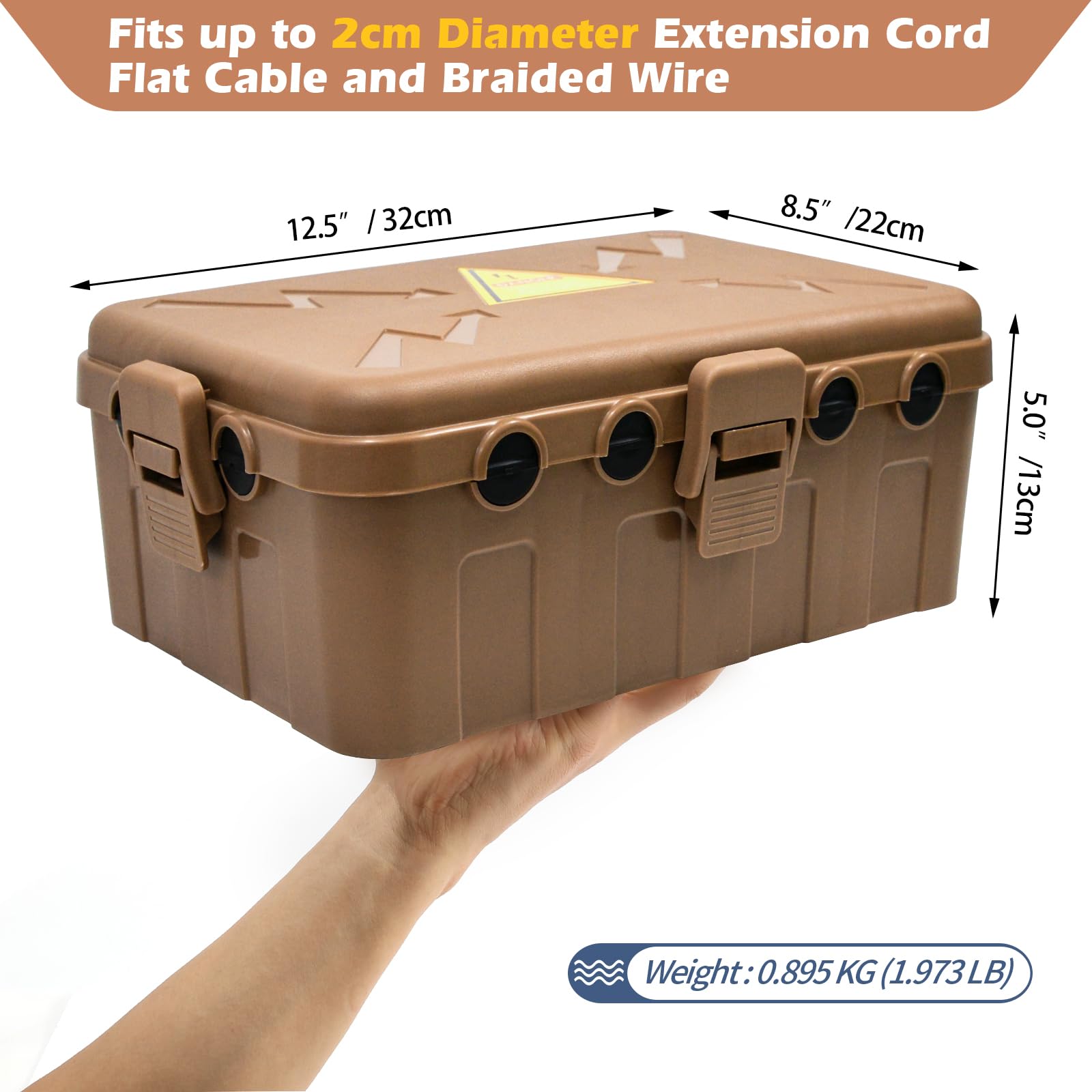 Hrensaw weatherproof extension cord cover shielding outdoor plugs.