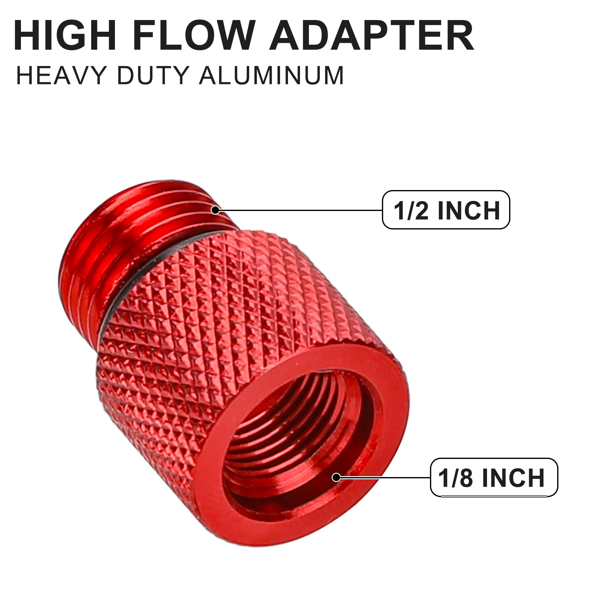 Hromee 1/2-inch adapter connects to high flow air systems for compatibility.
