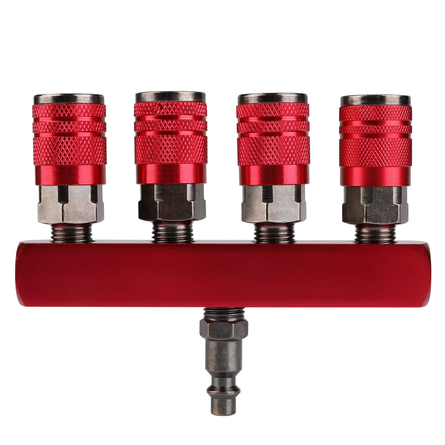Hromee 4-way manifold in-line design with four outlets for multi-tool air supply.